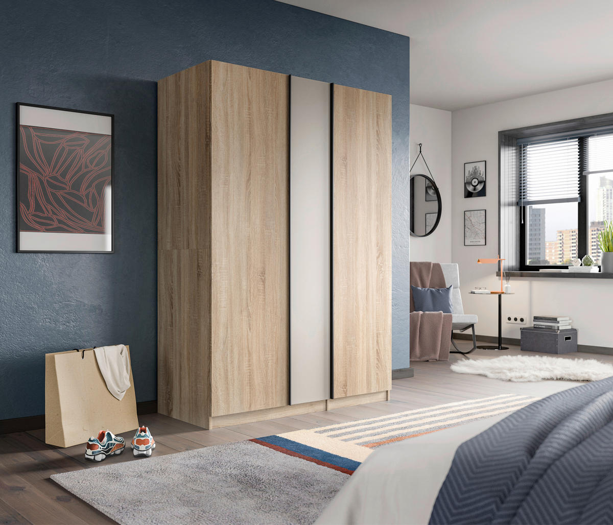 ORMAR S KLASIČNIM VRATIMA     - kašmir/crna, Moderno, drvni materijal (130/183/53cm) - MID.YOU