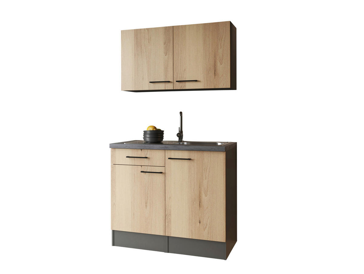 MINIKÖK 100 cm   i grå, ek Artisan  - svart/grå, Trend, metall/trämaterial (100cm) - Respekta