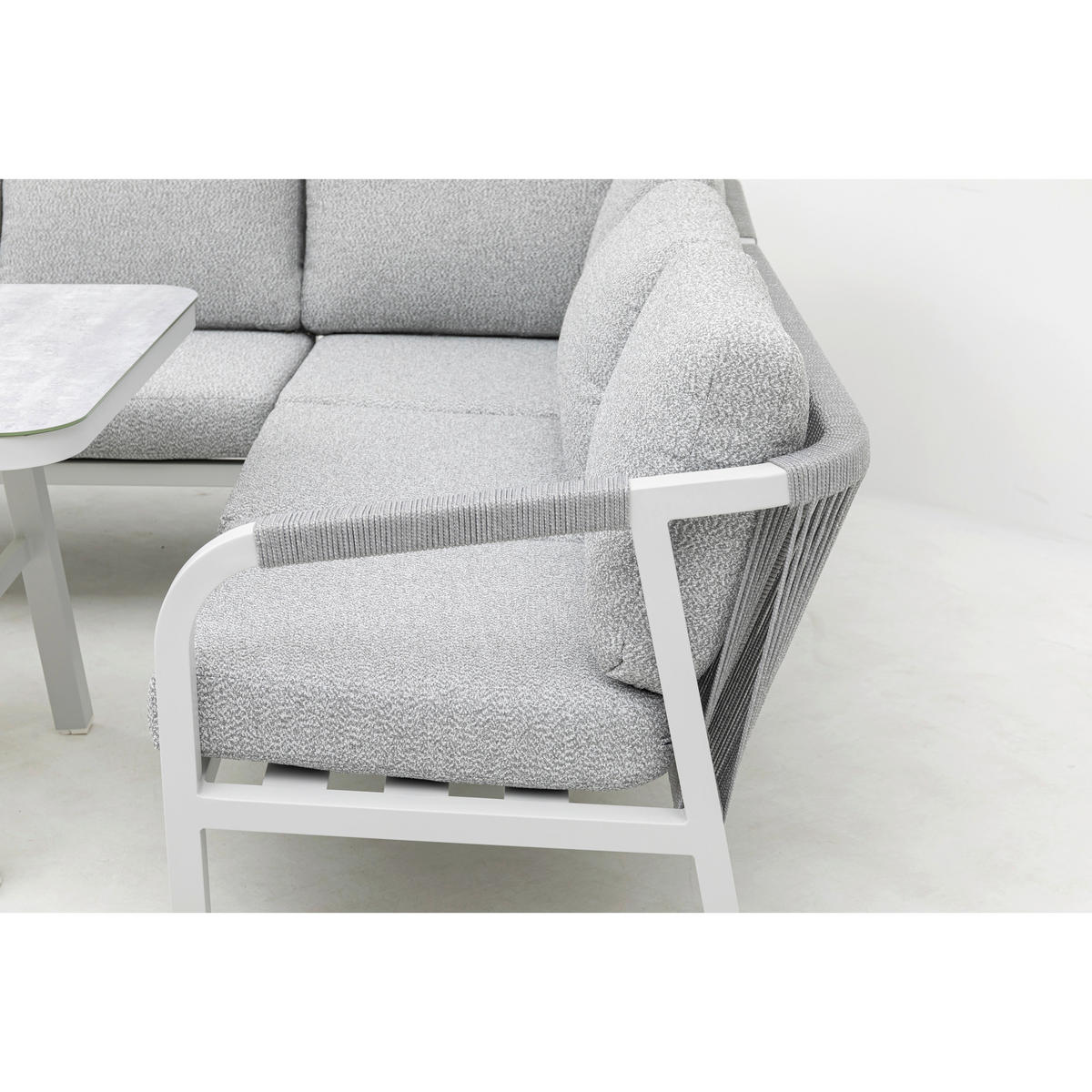 DINING-LOUNGESET  - Weiß/Grau, MODERN, Glas/Textil - Gardenson