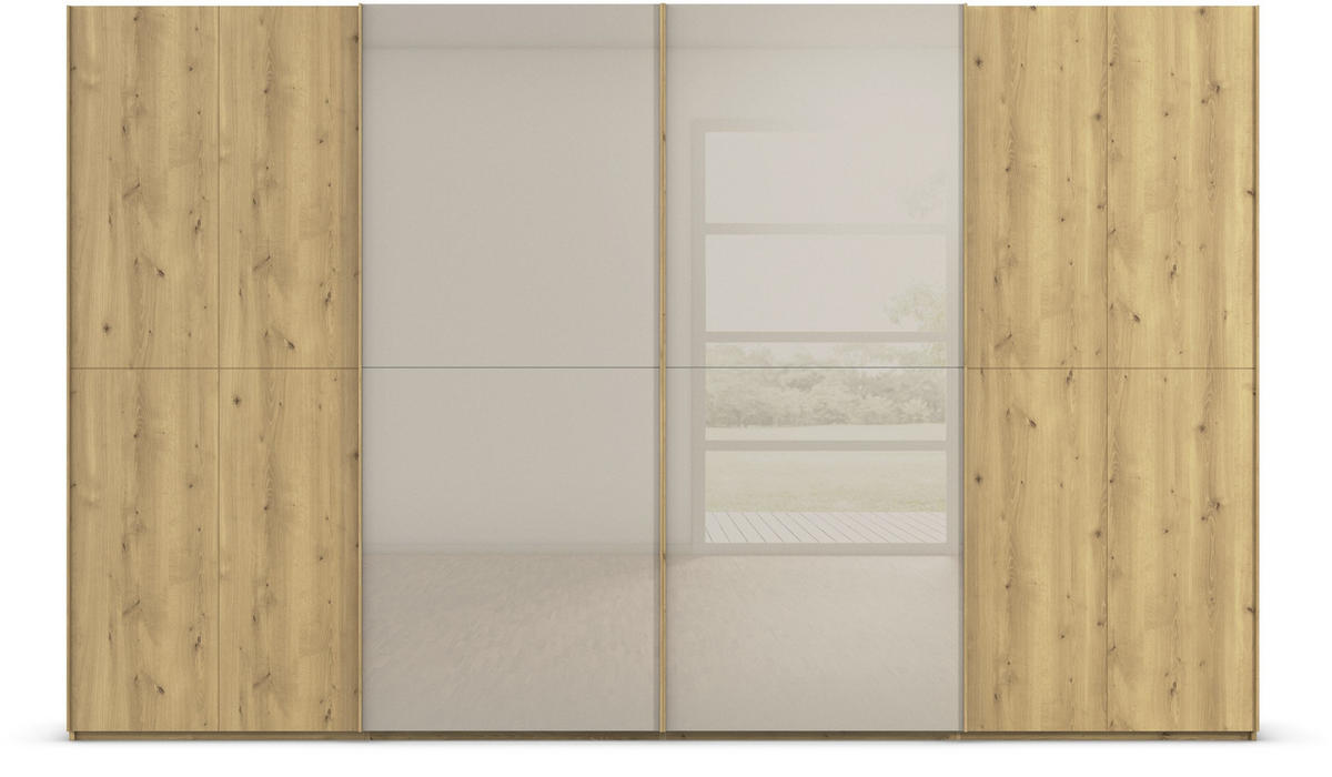 SCHWEBETÜRENSCHRANK 360/223/68 cm 4-türig Eichefarben, Fango  - Fango/Eichefarben, Design, Glas/Holz (360/223/68cm) - Novel