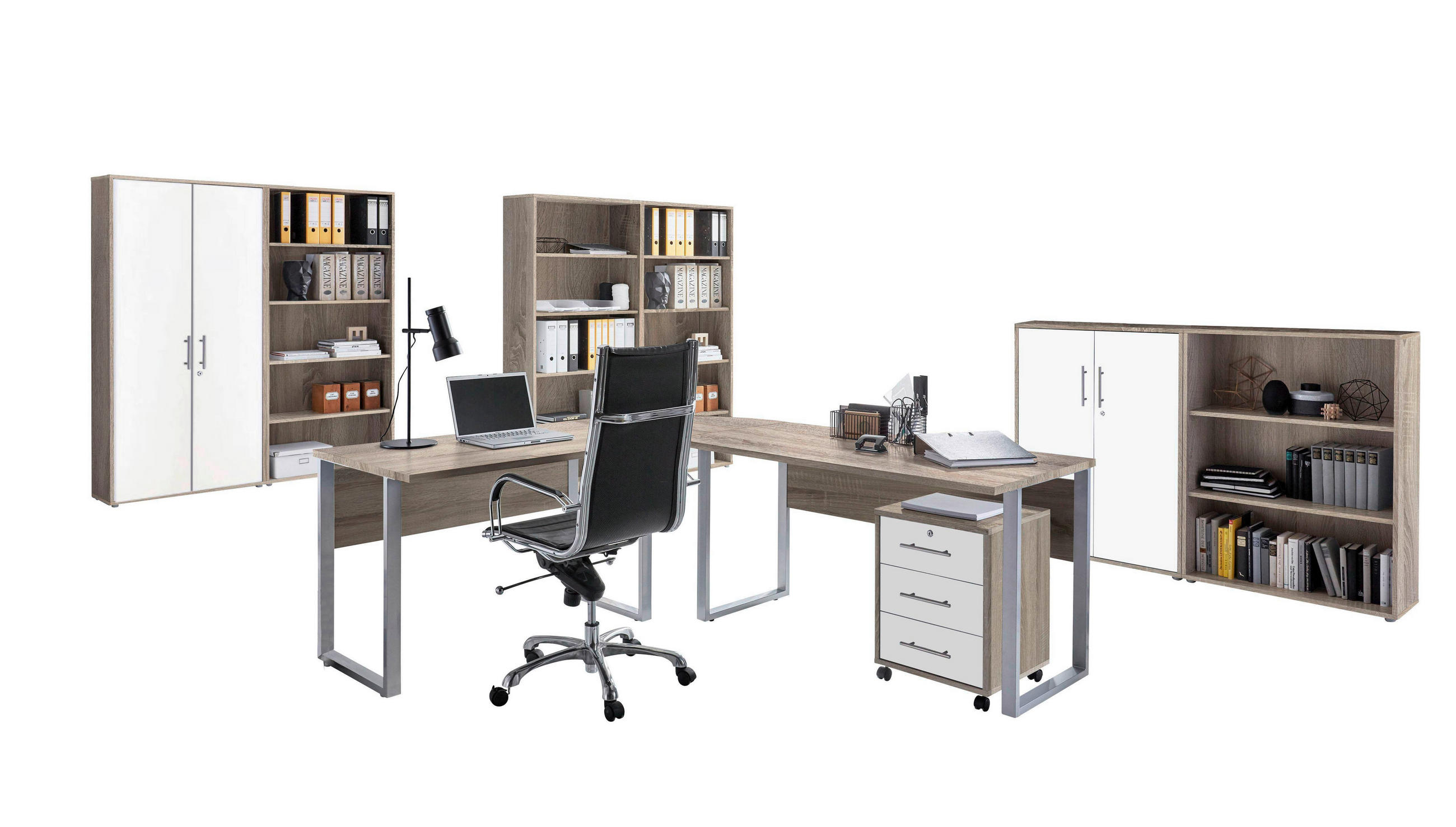 BÜRO - Weiß/Sonoma Eiche, MODERN, Holzwerkstoff/Metall - MID.YOU