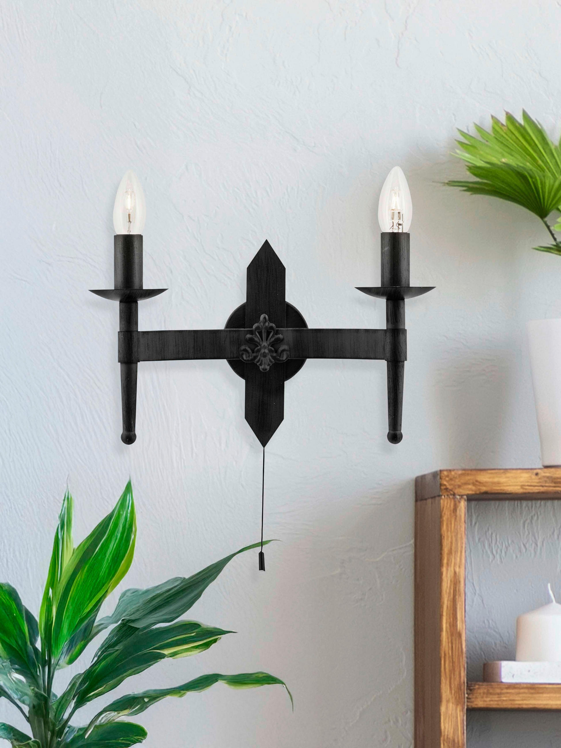 WANDLEUCHTE CARTWHEEL II 34/21,5 cm   - Schwarz, LIFESTYLE, Metall (34/21,5cm) - Searchlight