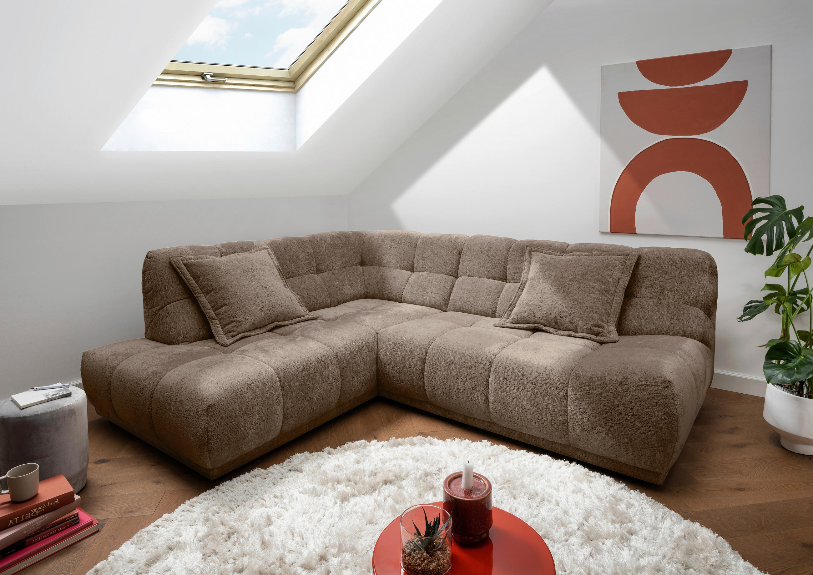 ECKSOFA ITALIA in Chenille Braun  203/254 cm  - Schwarz/Braun, MODERN, Kunststoff/Textil (203/254cm) - Livetastic