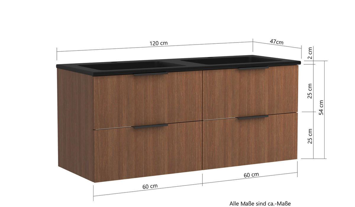 BADEZIMMER  in 120 cm  - Dunkelbraun/Schwarz, Natur, Holzwerkstoff/Stein (120cm) - Held