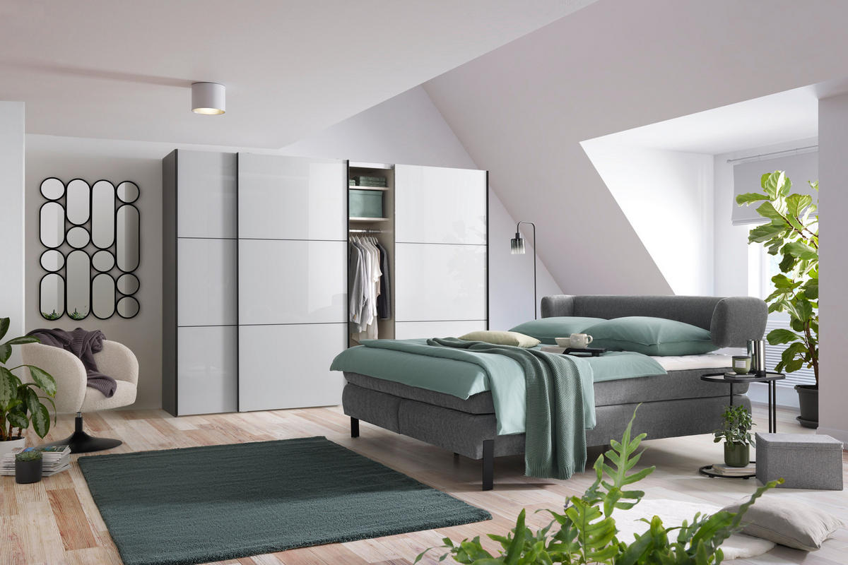 KONTINENTALSÄNG 180/200 cm  i grafitfärgad  - grafitfärgad/svart, Modern, metall/textil (180/200cm) - Visionight