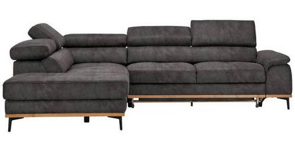 ECKSOFA in Lederlook Grau  - Schwarz/Grau, Natur, Holz/Textil (226/282cm) - Novel