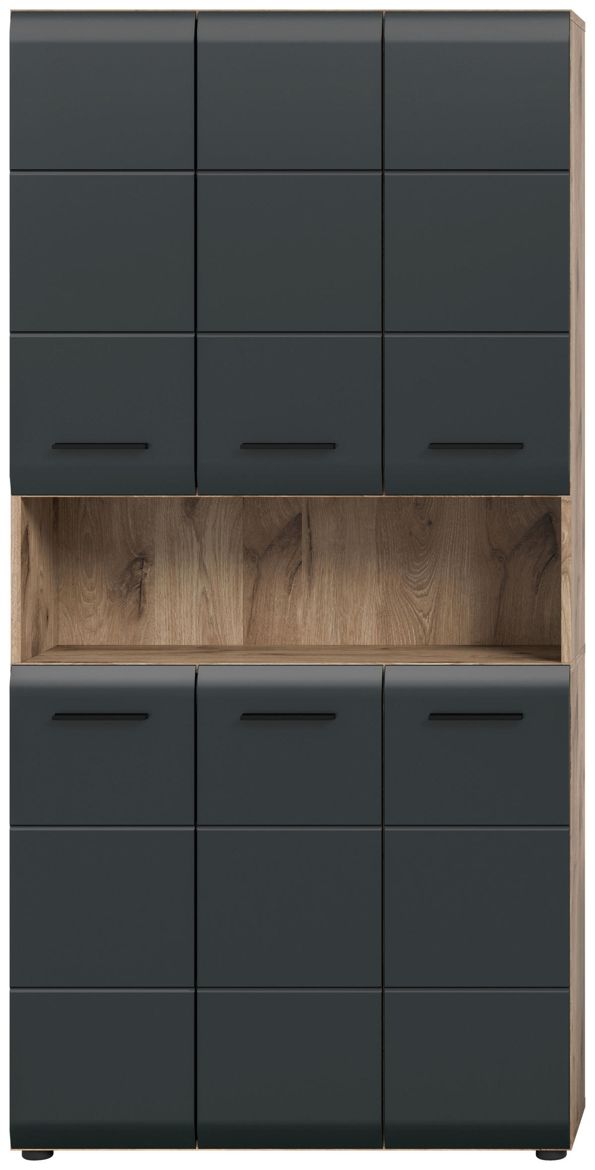 HOCHSCHRANK 90/185/30 cm  - Eiche dunkel/Schwarz, Basics, Holzwerkstoff/Kunststoff (90/185/30cm) - MID.YOU