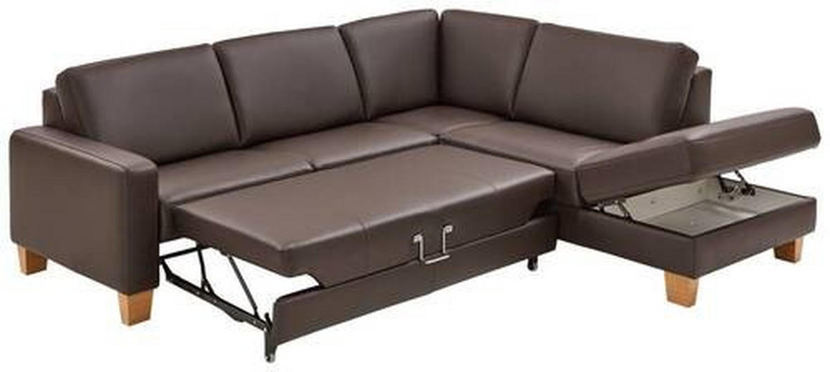 ECKSOFA in Echtleder Dunkelbraun  - Eiche Bianco/Dunkelbraun, Konventionell, Leder/Holz (259/235cm) - Valdera
