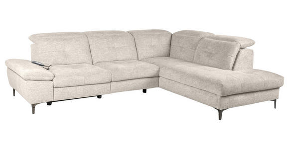 ECKSOFA Beige Webstoff Rücken echt, Relaxfunktion  - Beige/Schwarz, KONVENTIONELL, Textil/Metall (288/225cm) - Carryhome