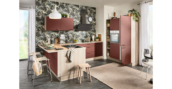 ECKKÜCHE in Rot, Tannenholzfarben - Rot/Tannenholzfarben, Design, Holzwerkstoff/Metall (121,6/280/150cm) - Xora