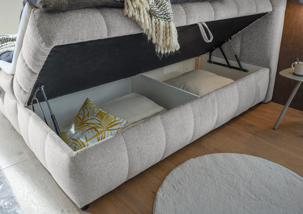 BOXBETT 180/200 cm,  in Hellgrau, Bettkasten, Topper, H2 + H2 = mittel  - Hellgrau/Schwarz, Design, Kunststoff/Textil (180/200cm) - Esposa