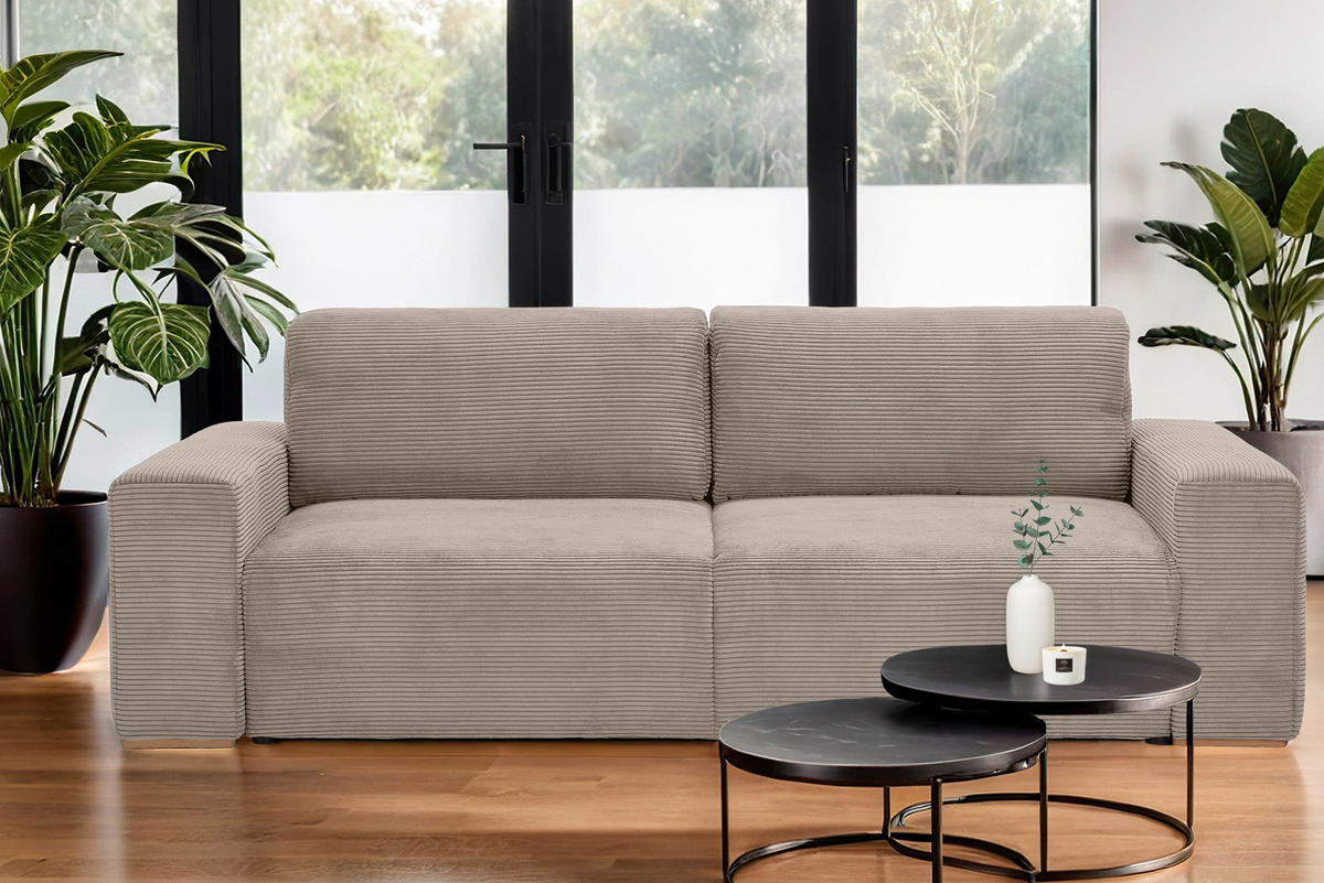 SCHLAFSOFA in Cord Taupe  - Taupe/Buchefarben, Konventionell, Holz/Kunststoff (255/86/123cm) - Livetastic