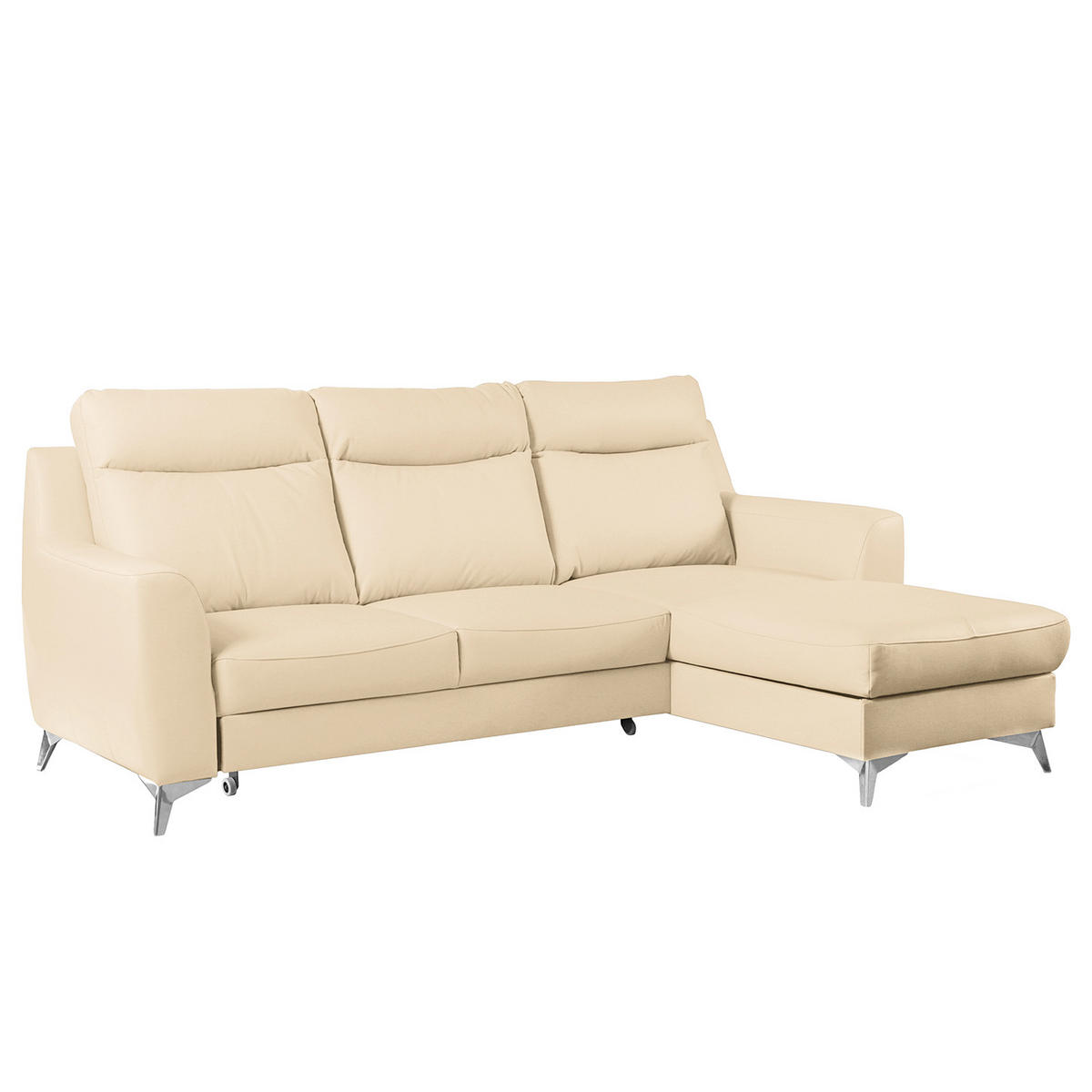 ECKSOFA Lederlook Echtleder Beige  - Chromfarben/Beige, Design, Leder/Textil (236/168cm) - Livetastic