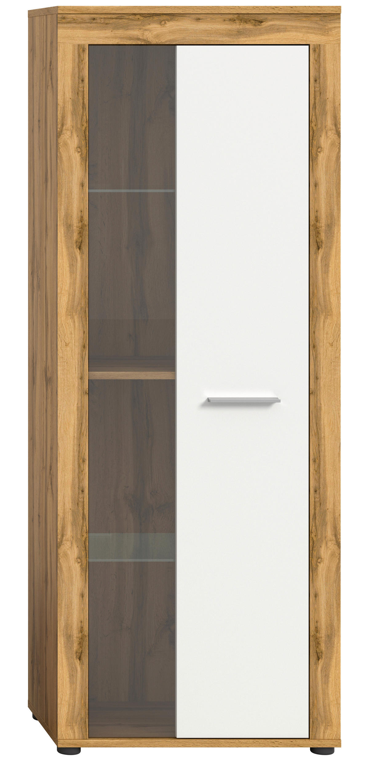 VITRINE in Eiche Wotan  - Silberfarben/Eiche Wotan, Design, Glas/Holzwerkstoff (60/159/35cm) - MID.YOU