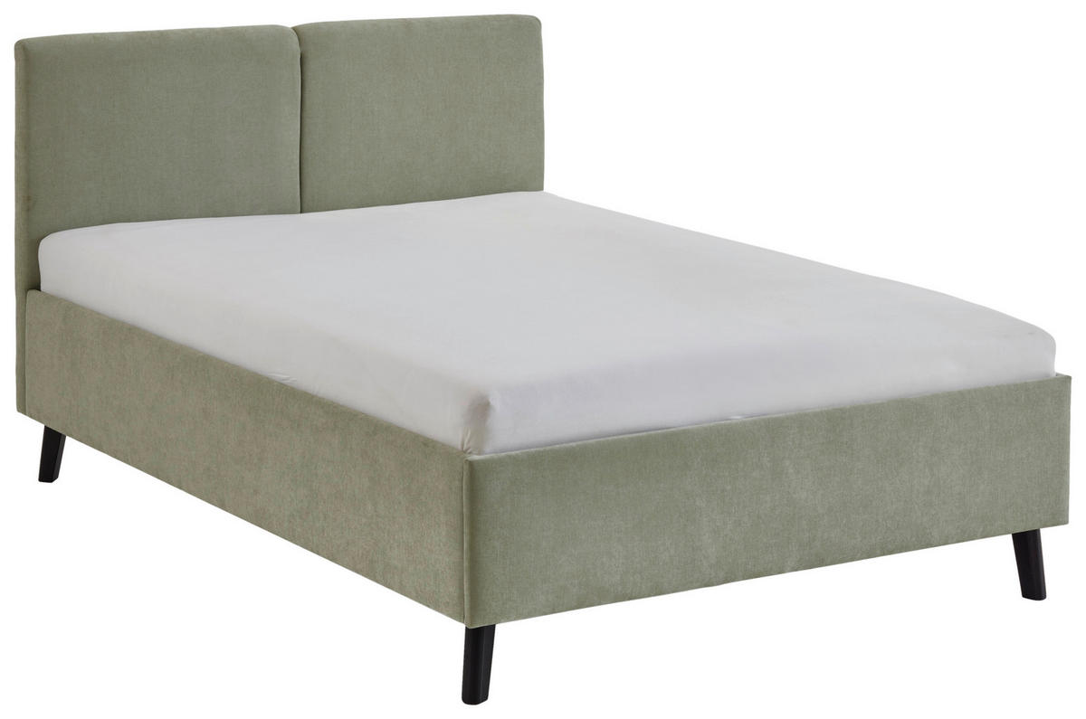 POLSTERBETT 140/200 cm,  in Hellgrün,  - Schwarz/Hellgrün, Basics, Holz/Textil (140/200cm) - Boxxx