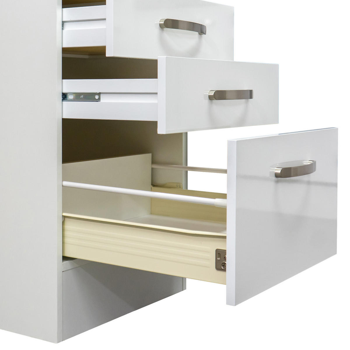 SCHUBKASTENUNTERSCHRANK 50/86/60 cm  in Weiß, Weiß Hochglanz  - Edelstahlfarben/Weiß Hochglanz, MODERN, Holzwerkstoff/Metall (50/86/60cm) - FlexWell