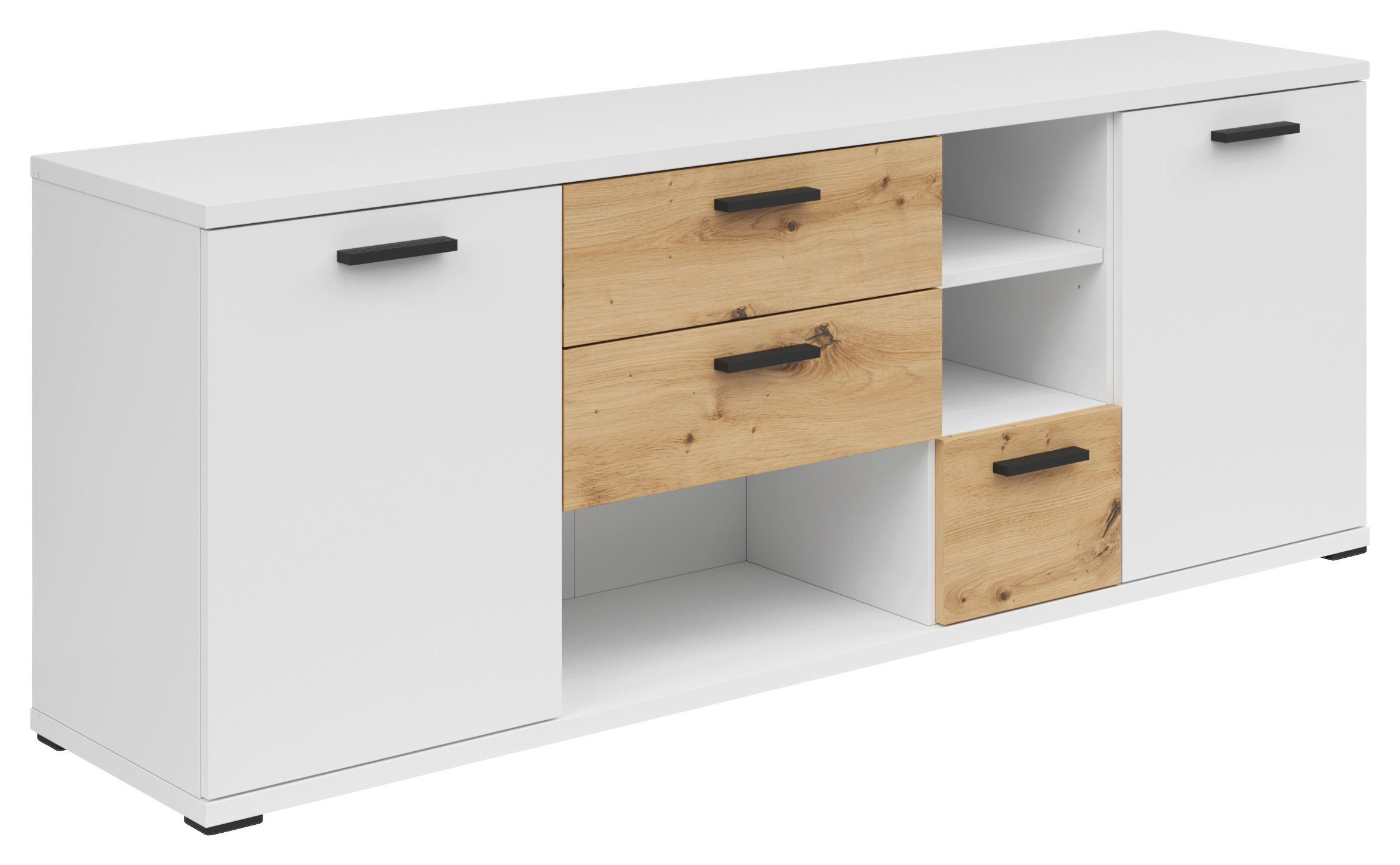 KOMMODE , 155/59/38 cm, 3 Schublade(n)  - Schwarz/Weiß, KONVENTIONELL, Holzwerkstoff/Kunststoff (155/59/38cm) - Livetastic