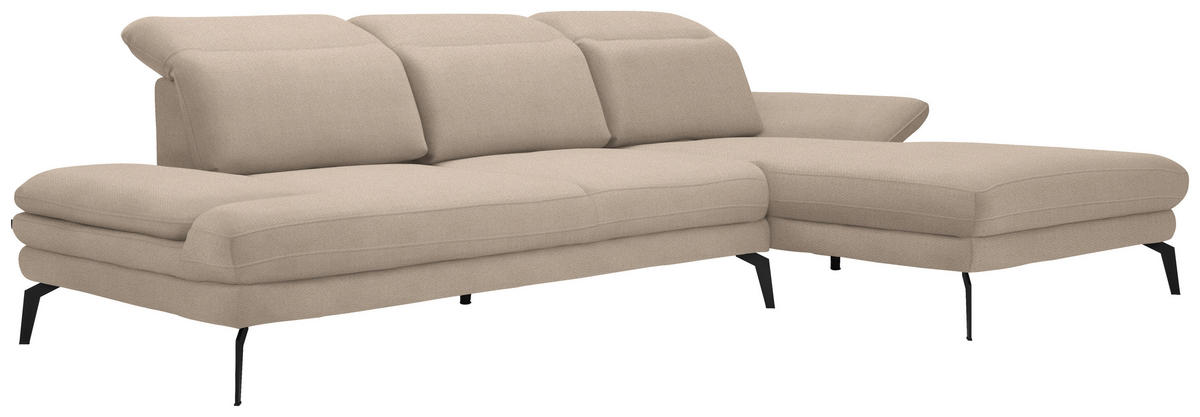ECKSOFA in Chenille Creme  - Creme/Schwarz, Design, Textil/Metall (289/180cm) - Stylife