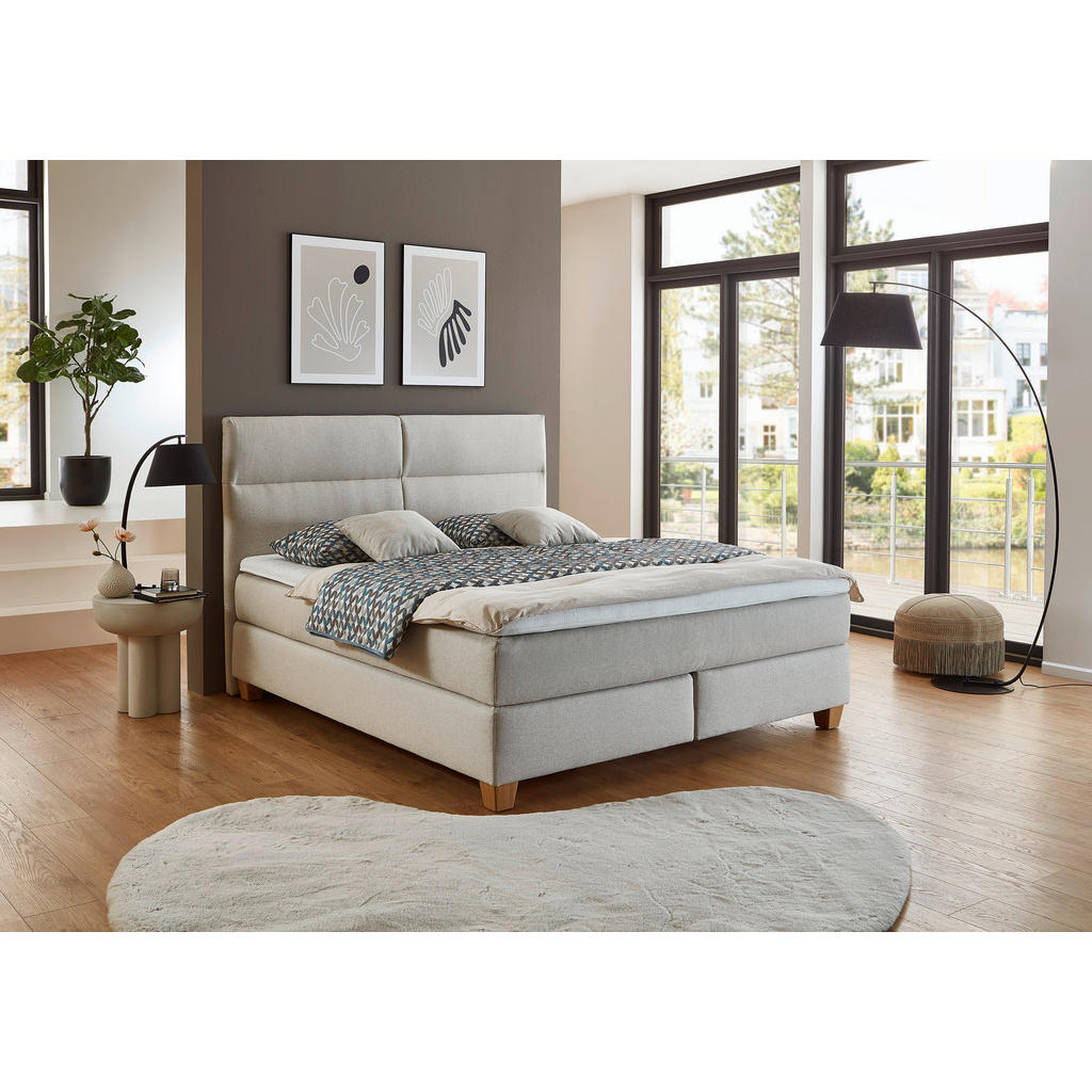 Thumbnail - Beldomo - Sleep Boxspringbett, Beige, Textil, Buche, massiv, H2 + H3, Höhe ca. 21 cm, 180x200 cm, Goldenes M, Made in EU...