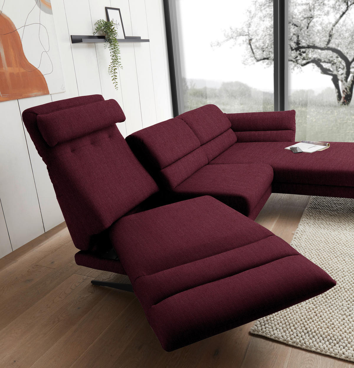 ECKSOFA in Flachgewebe Weinrot  - Weinrot/Schwarz, Design, Textil/Metall (279-327/176-217cm) - Dieter Knoll