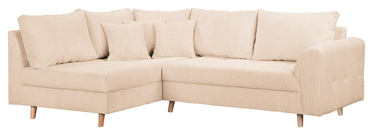 ECKSOFA Ariella in Cord Creme  161/231 cm  - Creme/Naturfarben, Design, Holz/Textil (161/231cm) - Livetastic