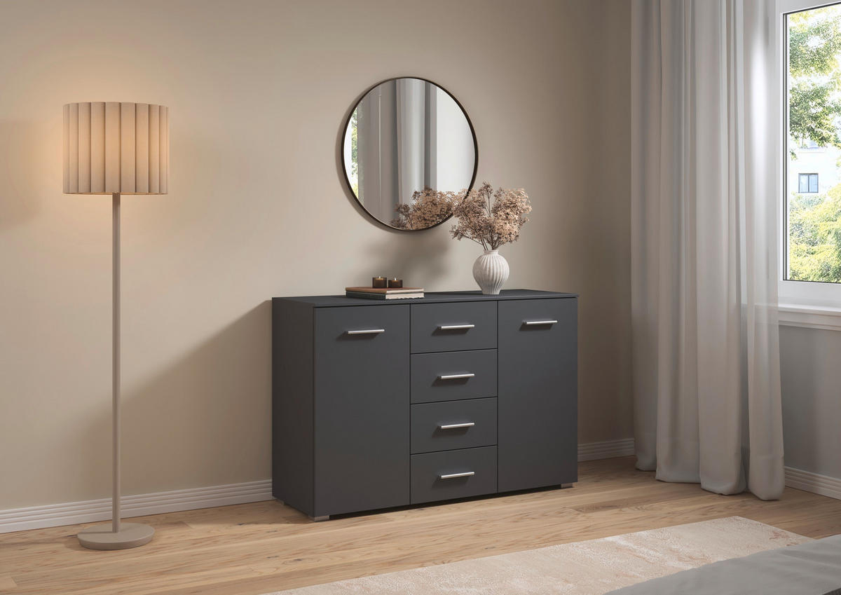 KOMMODE , 120/81/42 cm, 4 Schublade(n)  - Silberfarben/Grau, KONVENTIONELL, Holzwerkstoff/Kunststoff (120/81/42cm) - home24