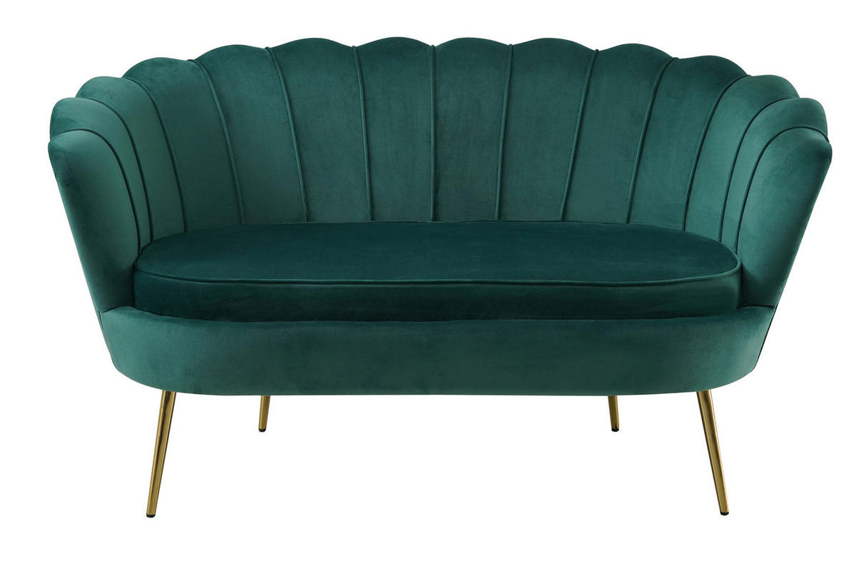 2-SITZER-SOFA in Samt Grün  - Goldfarben/Grün, MODERN, Textil/Metall (136/78/77cm) - Livetastic