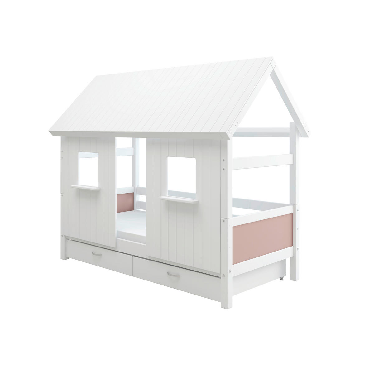 HAUSBETT 90/200 cm,  in Rosa, Weiß, Rollrost, Bettschublade  - Rosa/Weiß, MODERN, Holz (90/200cm) - Chameo