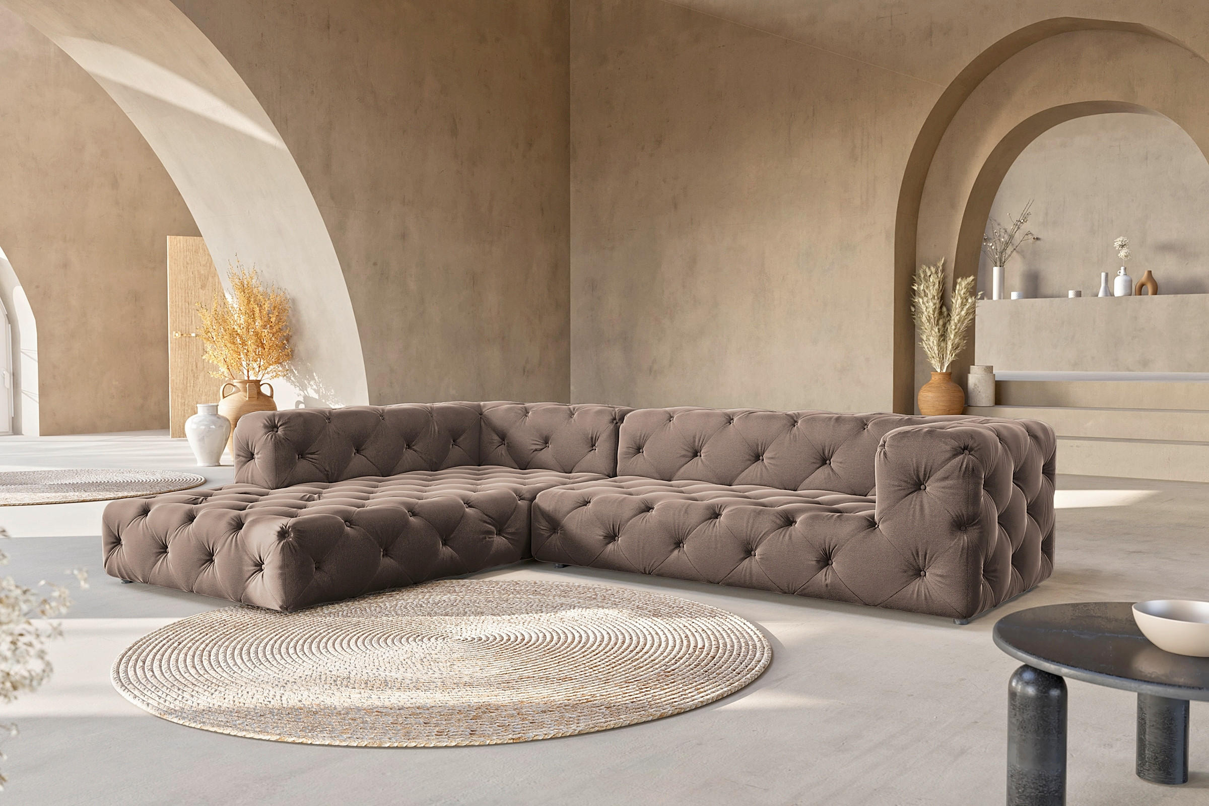 ECKSOFA Fresco in Samt Braun  228/325 cm  - Schwarz/Braun, Design, Kunststoff/Textil (228/325cm) - P & B