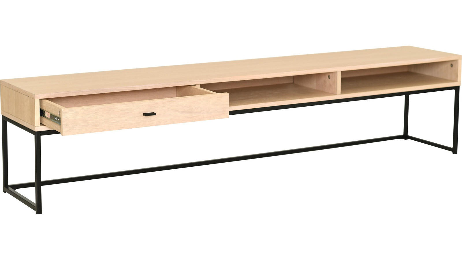 TV-BÄNK i delar i massivt trä, faner ek ekfärgad, vit, svart  - vit/svart, Design, metall/trä (180/40/35cm) - Best Price