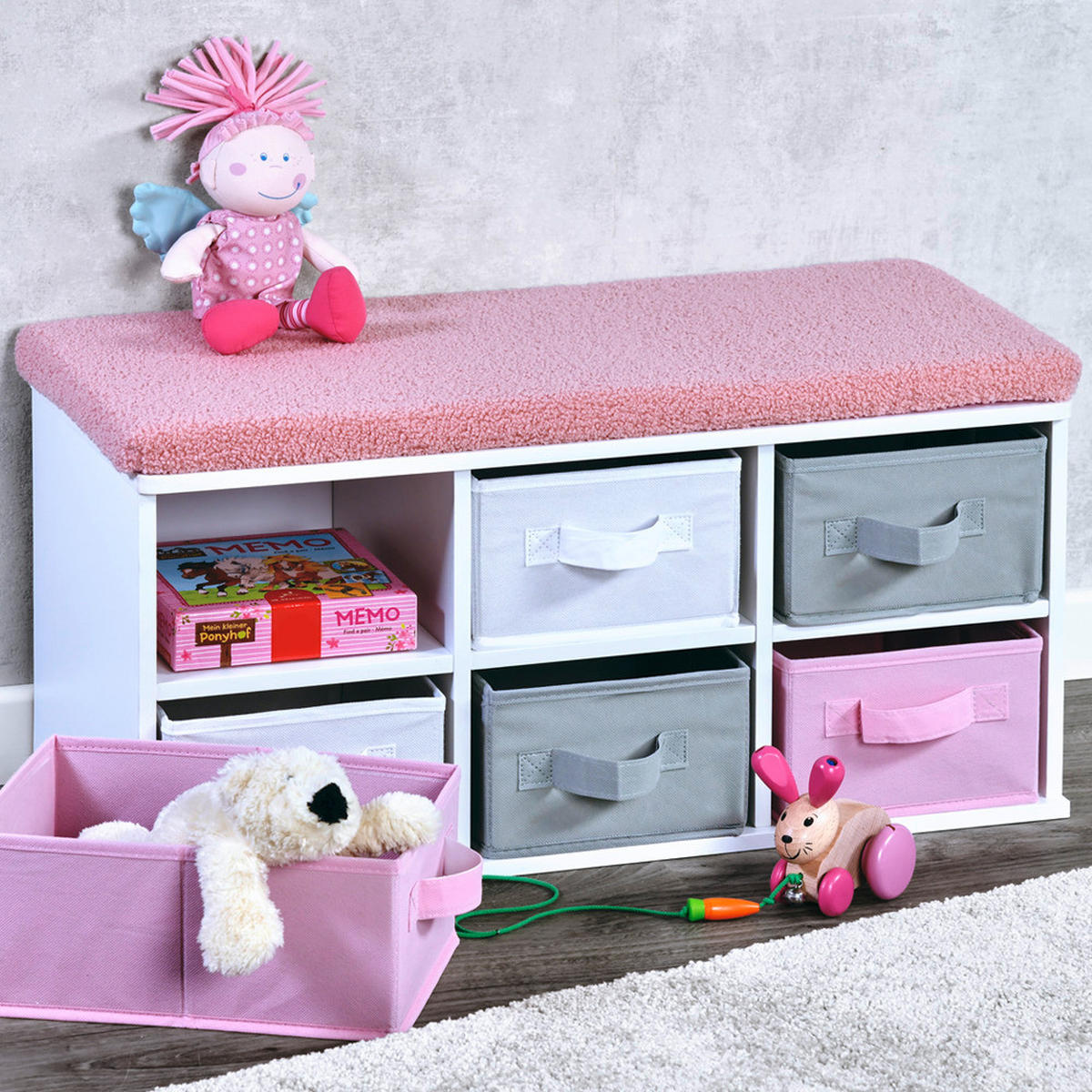 KINDERSITZBANK - Pink/Hellgrau, Basics, Holzwerkstoff/Textil (68/31/29,5cm) - Kesper