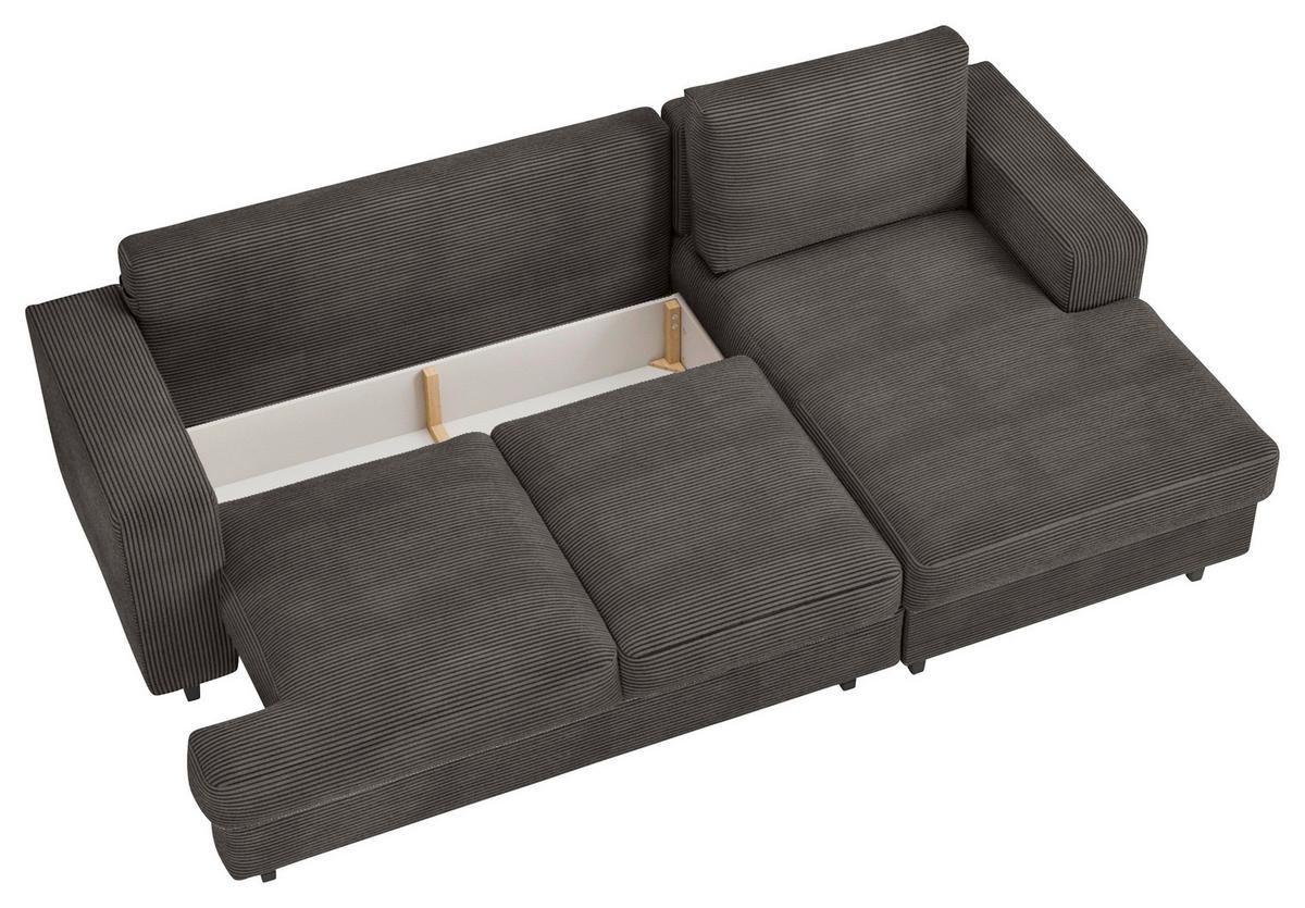 ECKSOFA Taupe Cord, Velours  - Taupe/Schwarz, Design, Holz/Textil (247/140cm) - MID.YOU