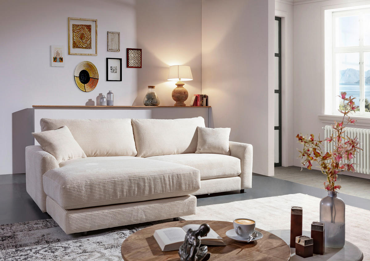 ECKSOFA in Cord Beige  - Beige/Schwarz, Design, Kunststoff/Textil (240/175cm) - Landscape
