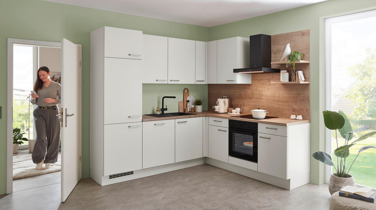 ECKKÜCHE 245/160 cm  in Eichefarben, Magnolie  - Edelstahlfarben/Eichefarben, Design, Holzwerkstoff/Metall (245/160cm) - Celina