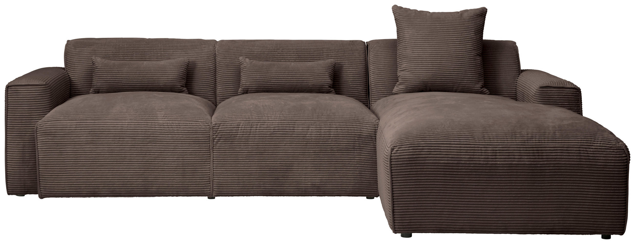 ECKSOFA in Cord Mokka  - Schwarz/Mokka, Design, Kunststoff/Textil (303/196cm) - Livetastic