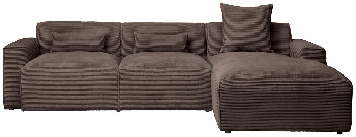 ECKSOFA in Cord Mokka  - Schwarz/Mokka, Design, Kunststoff/Textil (303/196cm) - Livetastic