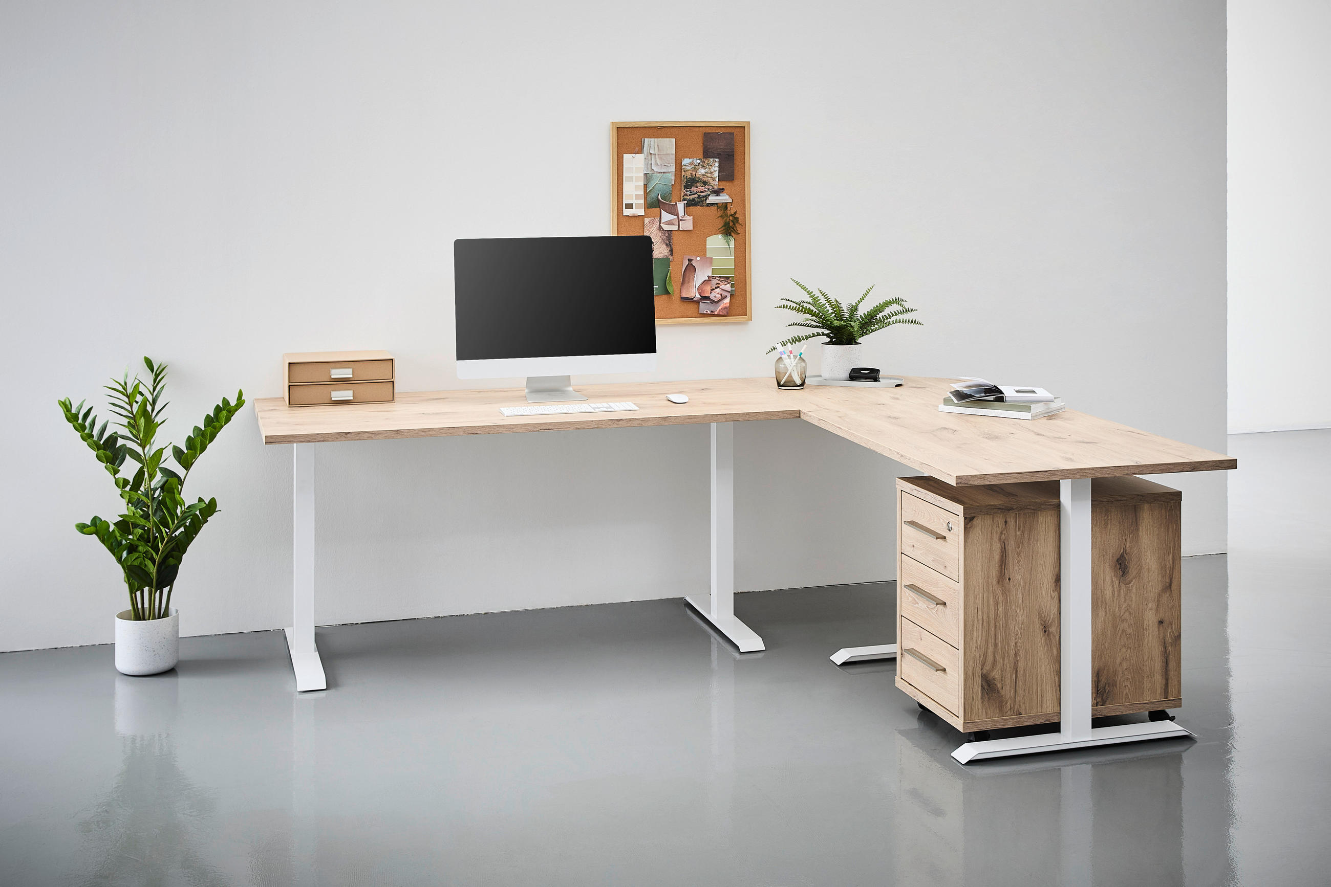 SCHREIBTISCH  in Eichefarben  - Eichefarben/Weiß, KONVENTIONELL, Holzwerkstoff/Metall (160/76,8/80cm) - Voleo
