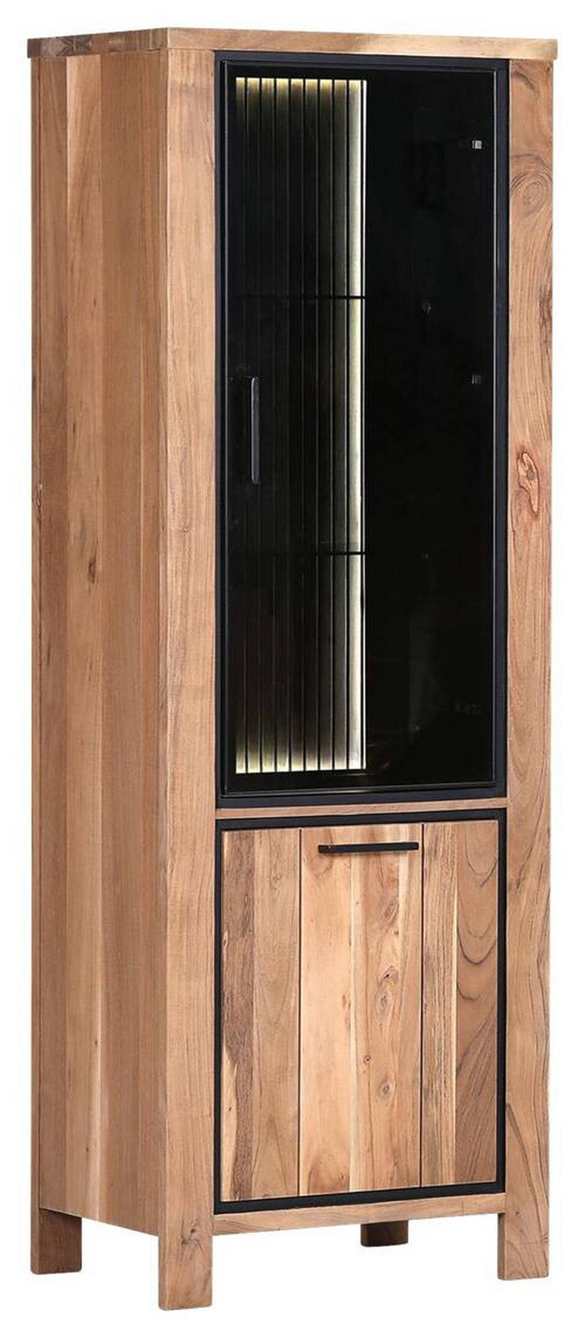 VITRINE in massiv Akazie Akaziefarben  - Schwarz/Akaziefarben, LIFESTYLE, Glas/Holz (65/180/44cm) - Landscape