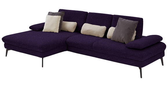 ECKSOFA in Chenille, Mikrofaser Aubergine, Violett 157/299 cm - Violett/Aubergine, Design, Textil/Metall (157/299cm) - Dieter Knoll