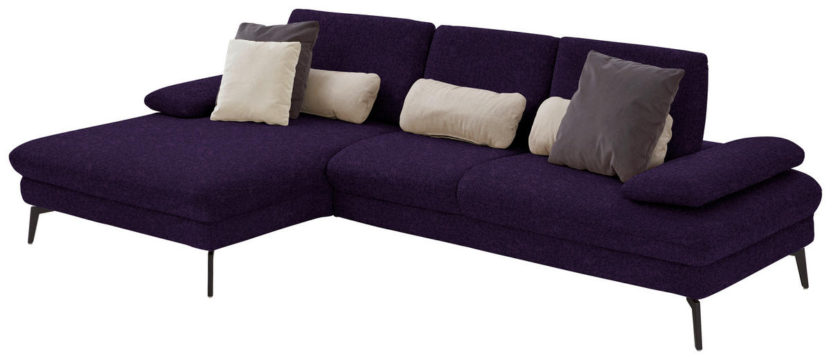 ECKSOFA in Chenille, Mikrofaser Aubergine, Violett  - Violett/Aubergine, Design, Textil/Metall (157/299cm) - Dieter Knoll