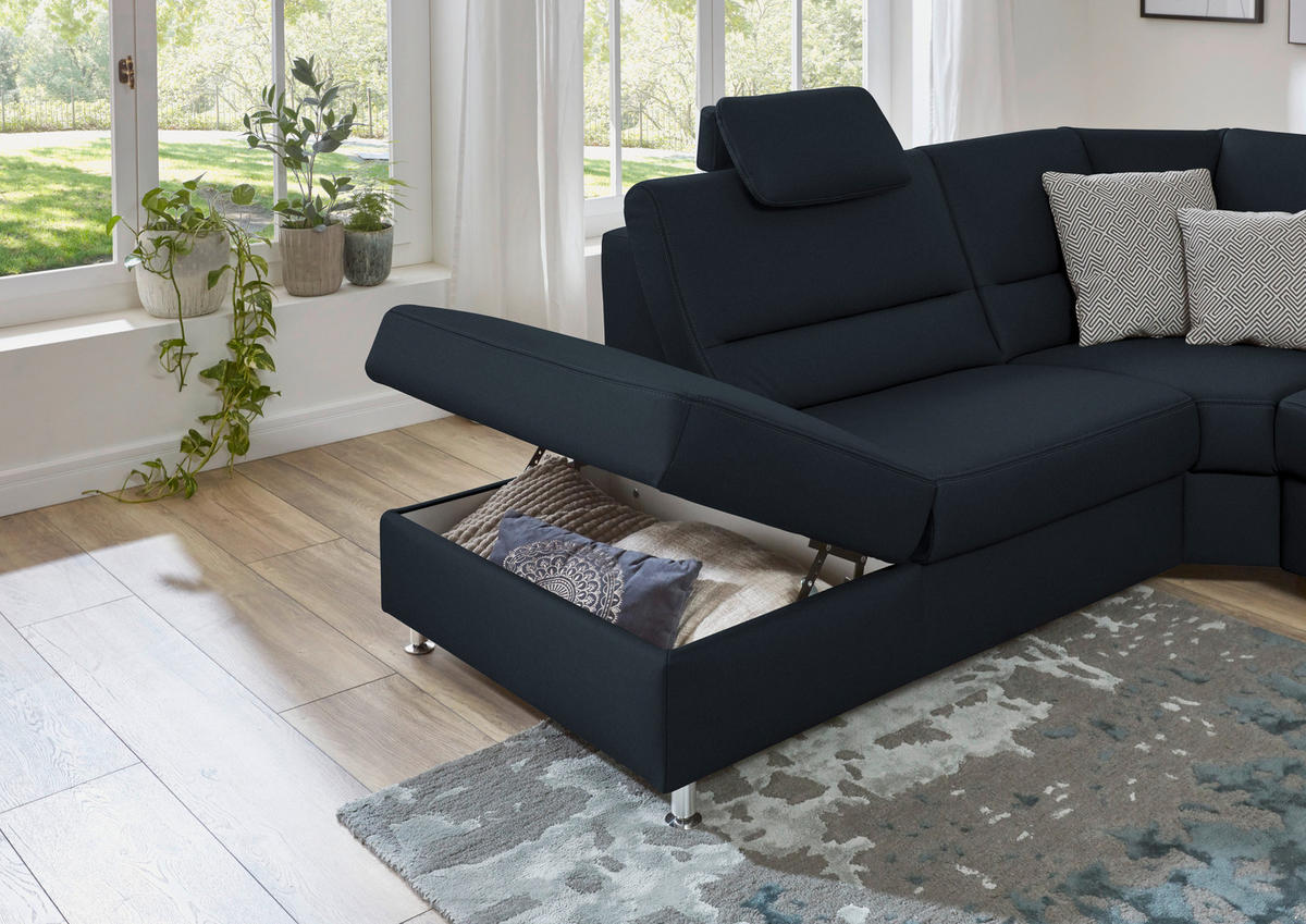 ECKSOFA in Echtleder Dunkelblau  - Beige/Alufarben, Design, Leder/Metall (249/288cm) - Beldomo Premium