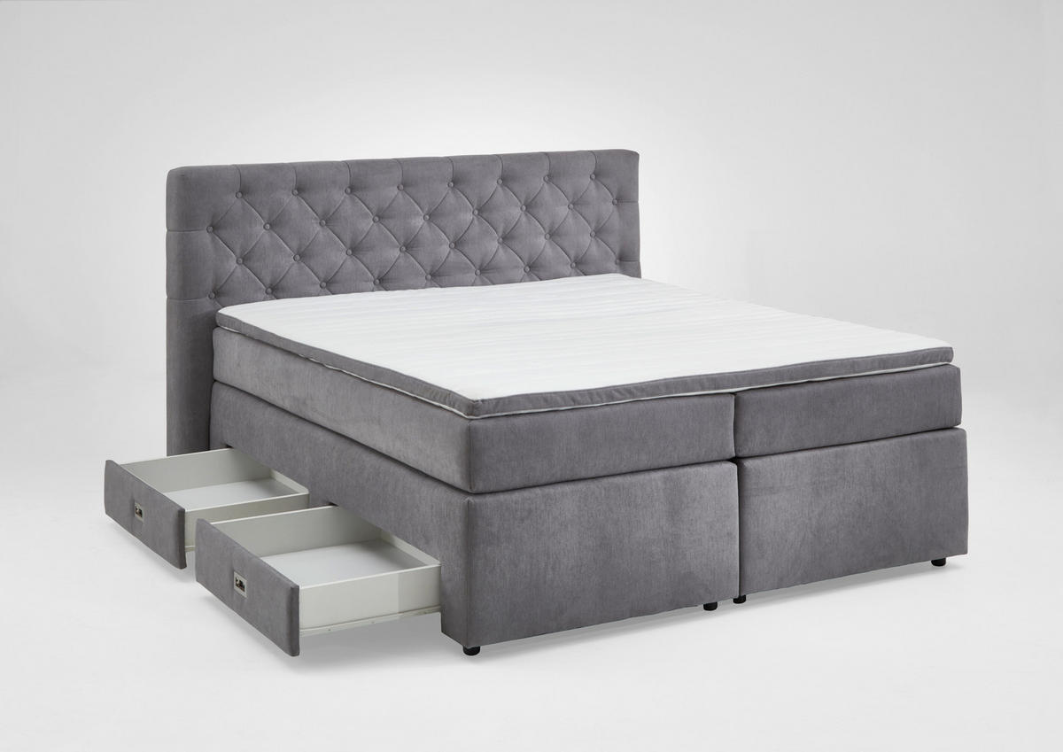 POSTEL BOXSPRING, 160/200 cm, šedá - šedá/černá, Moderní, textil/plast (160/200cm) - MID.YOU
