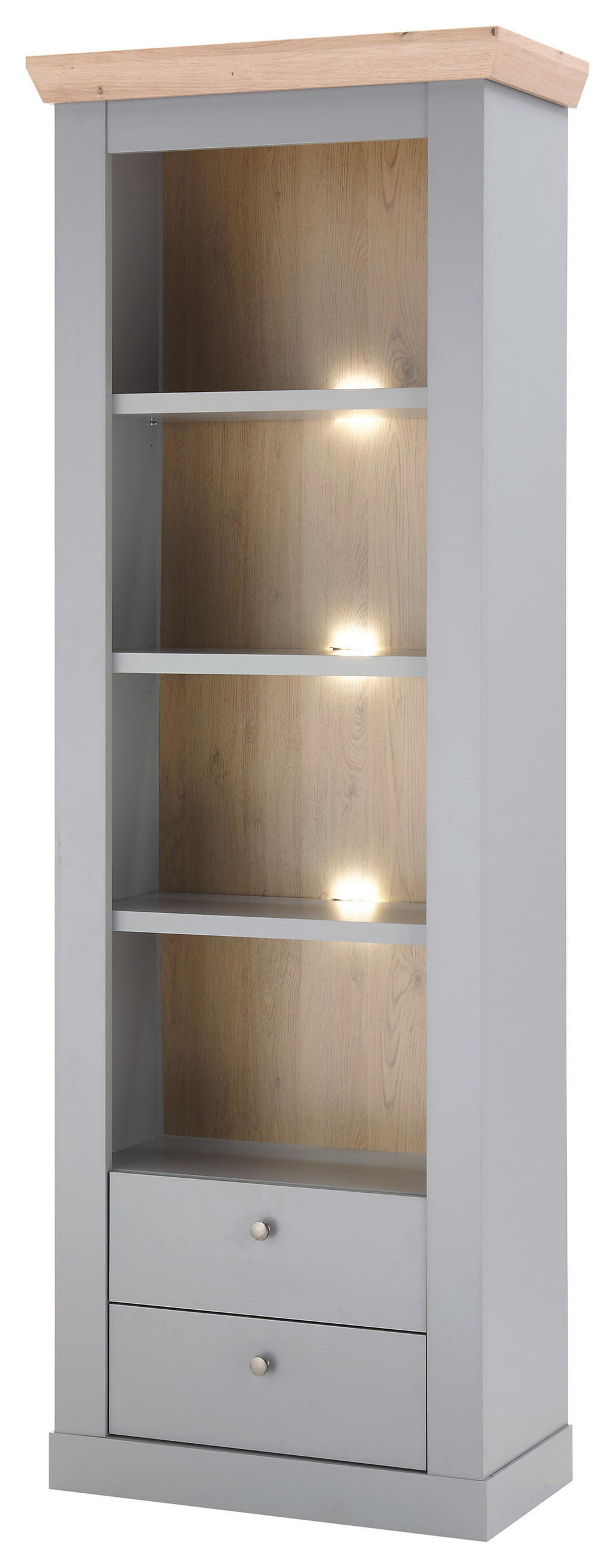 VITRINE in Eichefarben, Hellgrau  - Eichefarben/Silberfarben, Design, Holzwerkstoff/Metall (71/201/37cm) - MID.YOU