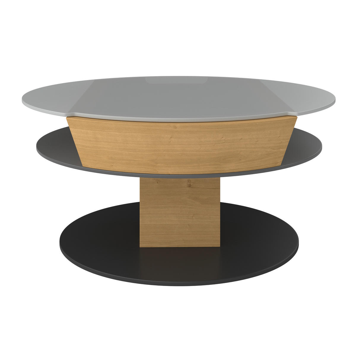 COUCHTISCH Wildeiche furniert, massiv ESG 80/80/38-58 cm rund Grau, Eichefarben  - Eichefarben/Grau, Natur, Glas/Holz (80/80/38-58cm) - Voglauer