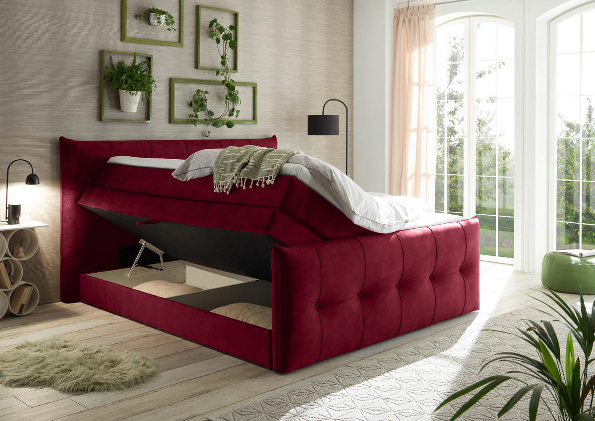 BOXSPRINGBETT 180/200 cm  in Weinrot  - Weinrot/Schwarz, Konventionell, Kunststoff/Textil (180/200cm) - Esposa