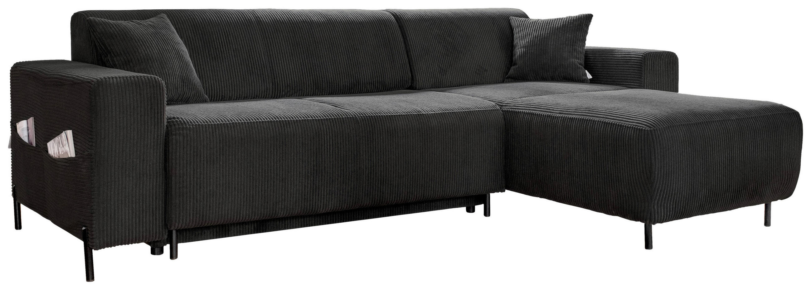 ECKSOFA Dunkelgrau Cord  - Dunkelgrau/Schwarz, Textil/Metall (260/165cm) - MID.YOU