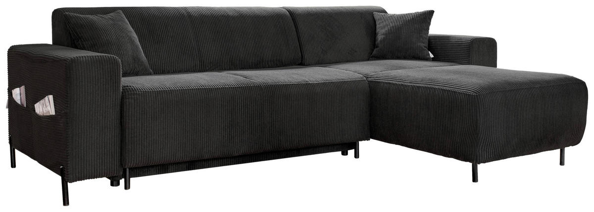 ECKSOFA Dunkelgrau Cord  - Dunkelgrau/Schwarz, Textil/Metall (260/165cm) - MID.YOU
