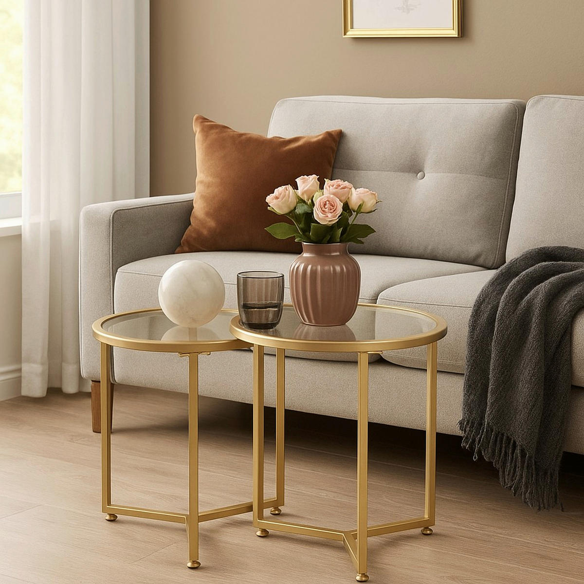 BEISTELLTISCHSET rund Goldfarben  - Goldfarben, Design, Glas/Metall (50/50/41cm) - MID.YOU
