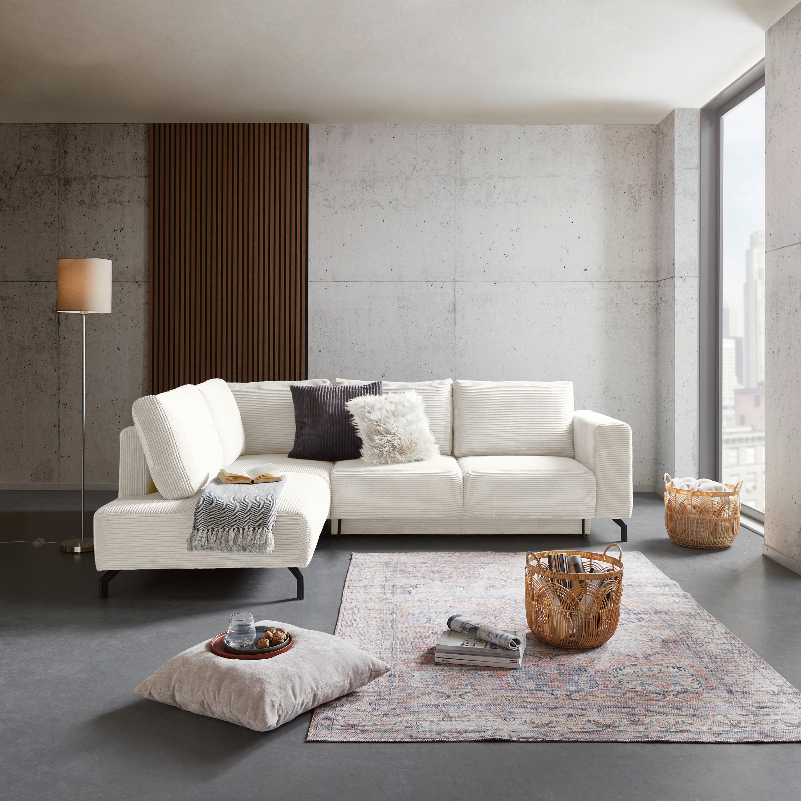 ECKSOFA Creme Cord  - Creme/Schwarz, MODERN, Textil (210/272cm) - P & B