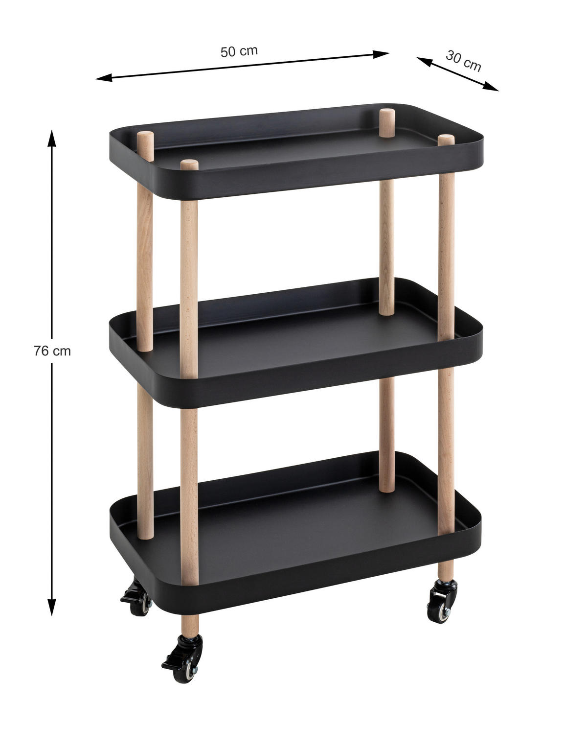 SERVÍROVACÍ VOZÍK, přírodní barvy, černá, barvy buku, 50/30/76 cm - černá/přírodní barvy, Moderní, kov/dřevo (50/30/76cm)